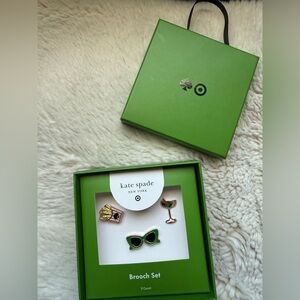 Kate Spade Brooch X Target Green and Gold Enamel Pin Trio NIB